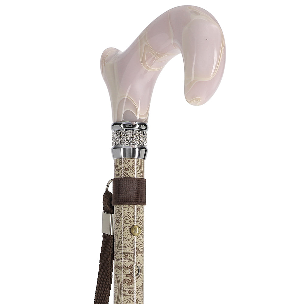 Scratch and Dent Rhinestone Pearlz Designer Folding Cane: Creme Swirl Handle V3373 Free Shipping Reliable