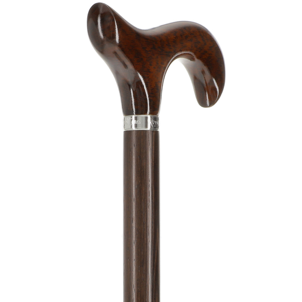 Scratch and Dent Derby Walking Cane w/ Genuine Snakewood Handle & Wenge Shaft w/ Silver Collar V3210 Sale Affordable