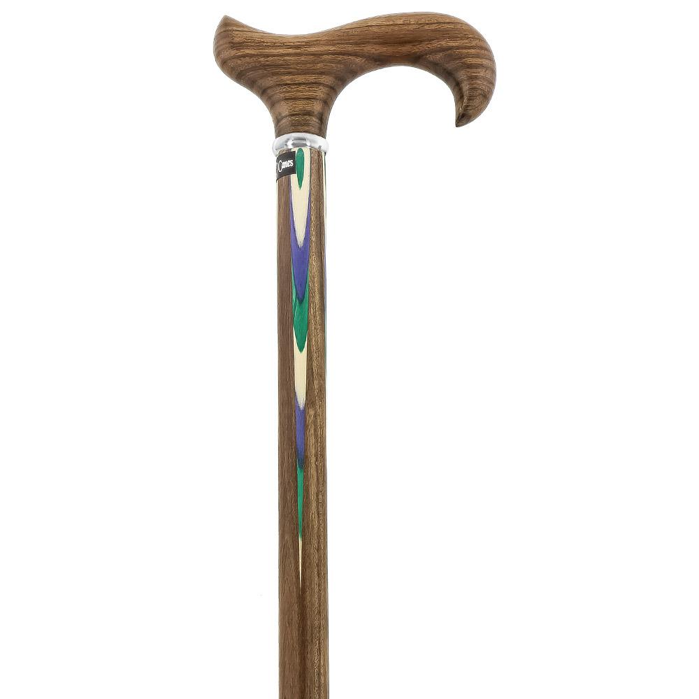 Green & Blue Inlaid Derby Walking Cane With Ovangkol Shaft and Silver Collar w/ SafeTbase Wide Range Of Cheap Online