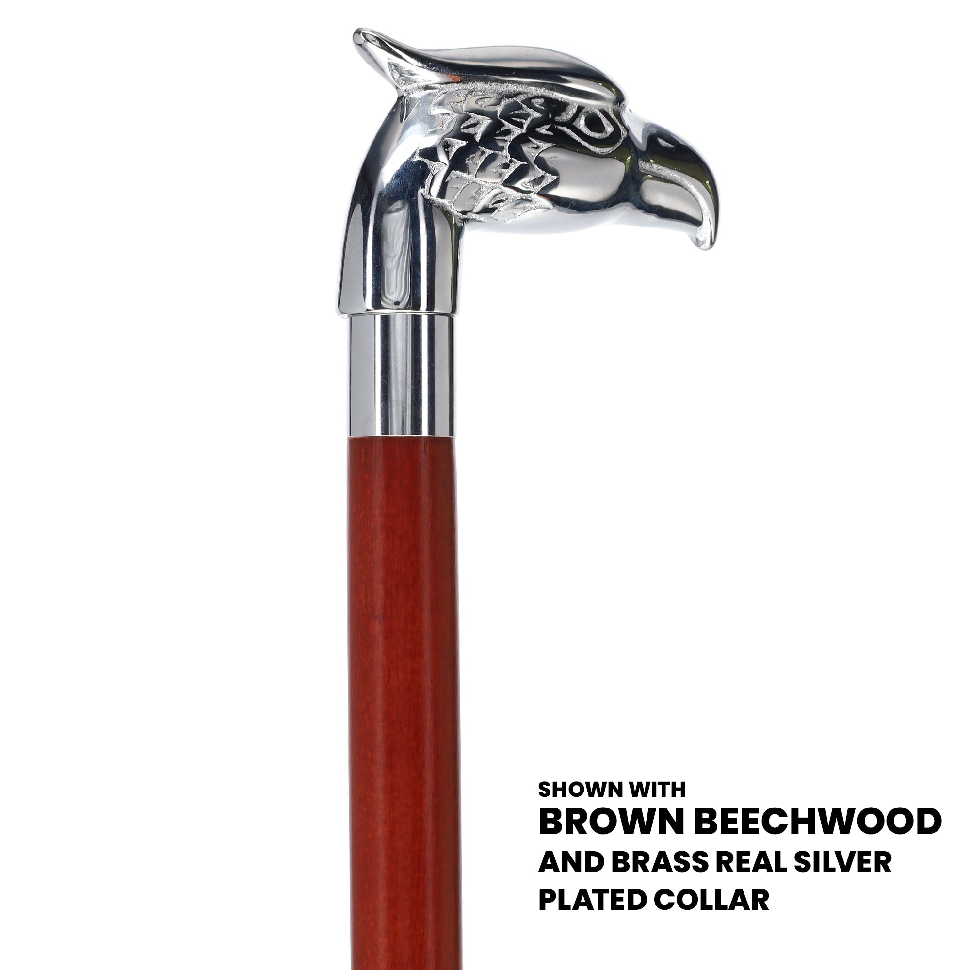 Scratch and Dent Chrome Plated Eagle Handle Walking Cane w/ Black Beechwood Shaft and Aluminum Silver Collar V2079 Wiki Cheap Pice