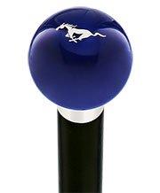 Licensed Mustang Horse Emblem Dark Blue Round Knob Cane w/ Custom Wood Shaft & Collar Low Shipping Fee Online