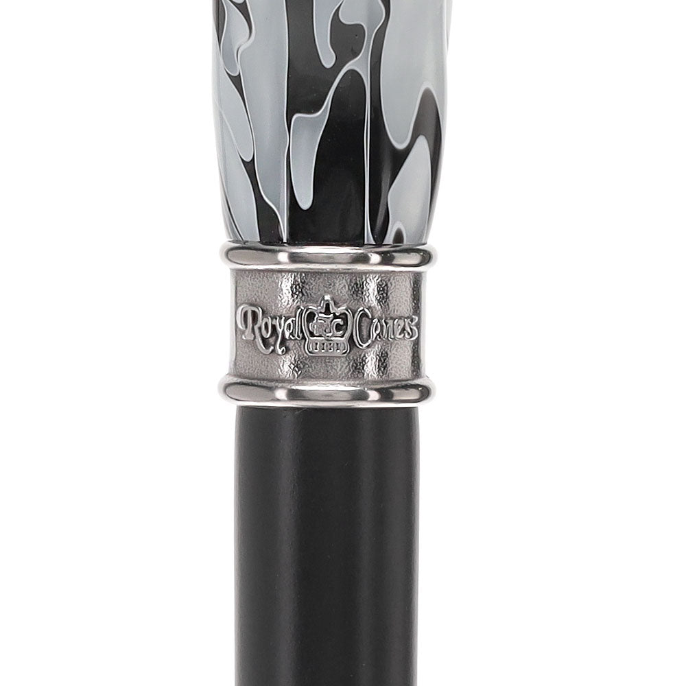 Scratch and Dent Black Onyx Swirl Ergonomic Handle Walking Cane With Black Beechwood Shaft and Embossed Collar V3406 Free Shipping