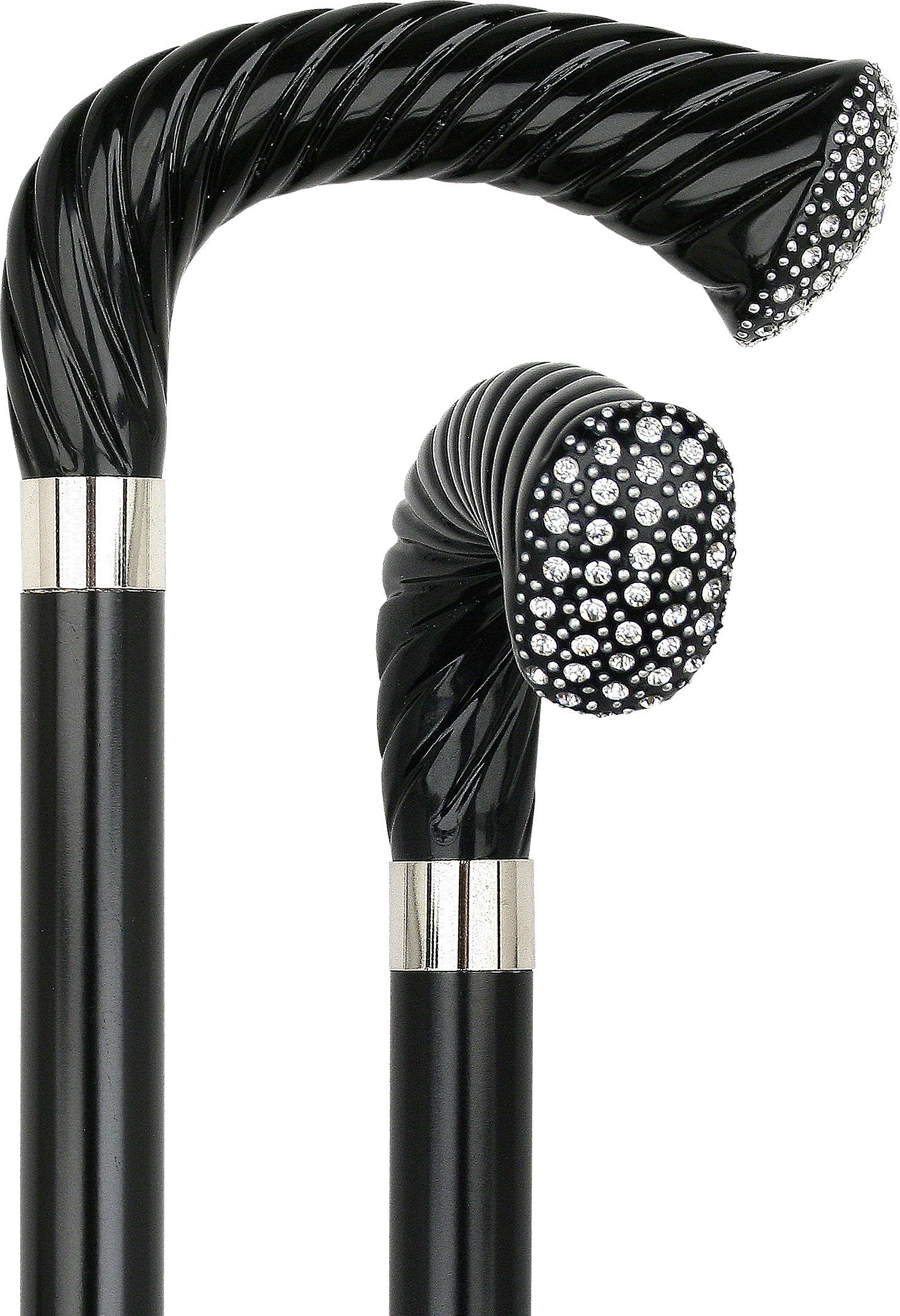 Scratch and Dent Rhinestone Opera Handle Walking Cane With Black Beechwood Shaft and Silver Collar V3409 Good Selling Cheap Pice