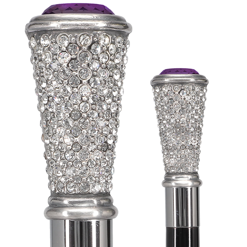 Swarovski Crystal Encrusted Elongated Knob Walking Stick with Purple Stone 2025 Sale Online