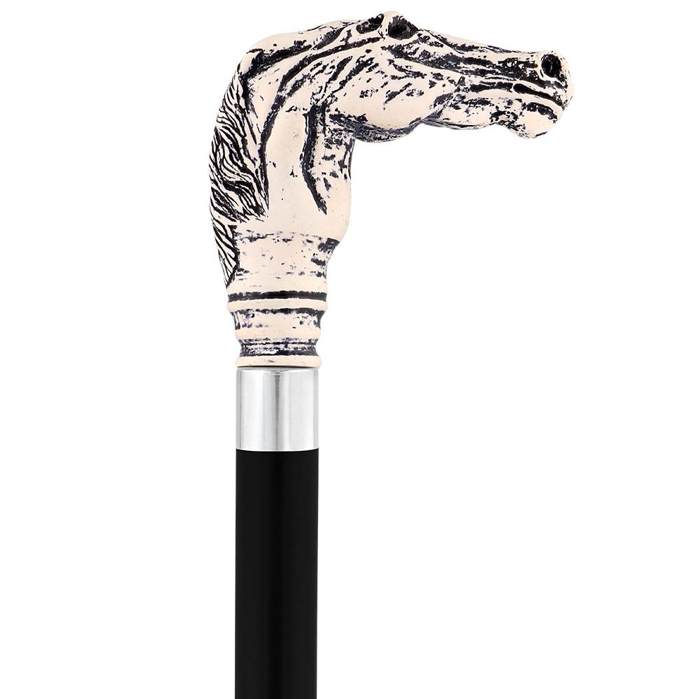 Scratch and Dent Scrimshaw Horse Head Cane - Unique Art Carved Design V3077 New Arrival Cheap Online