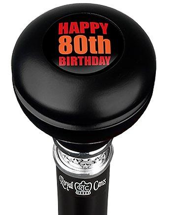 Happy 80th Birthday Knob Walking Stick w/ Black Beechwood Shaft & Pewter Collar Cheap Sale Excellent