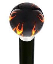 Burst of Flames Black Round Knob Cane w/ Custom Wood Shaft & Collar Footlocker Finishline Online