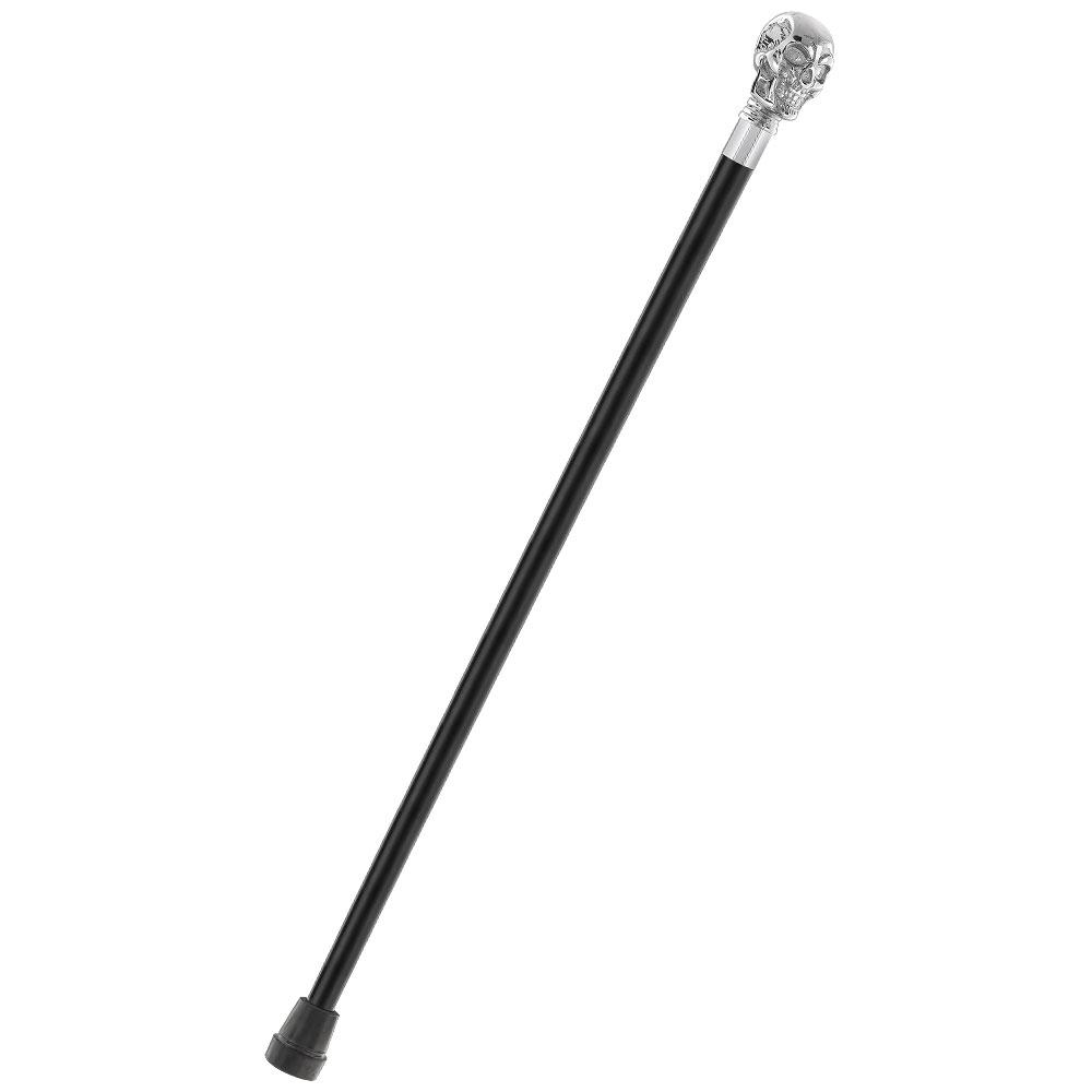 Scratch And Dent Chrome Plated Skull Handle Walking Cane w/ Black Beechwood Shaft and Brass Silver Collar V3159 Buy Cheap Classic