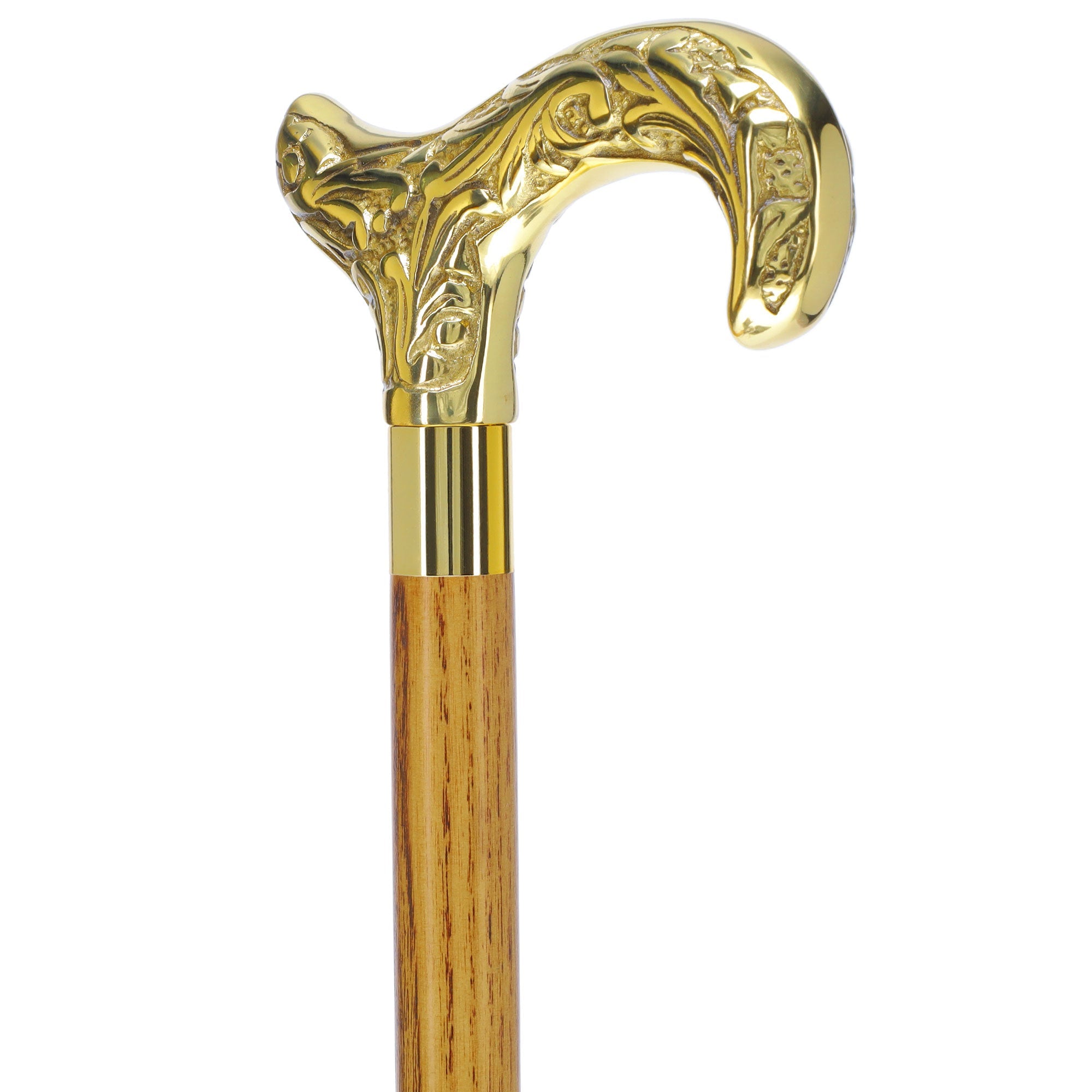 Scratch and Dent Brass Derby Handle Walking Cane w/ Brown Beechwood Shaft and Aluminum Gold Collar V2112 Outlet Countdown Package
