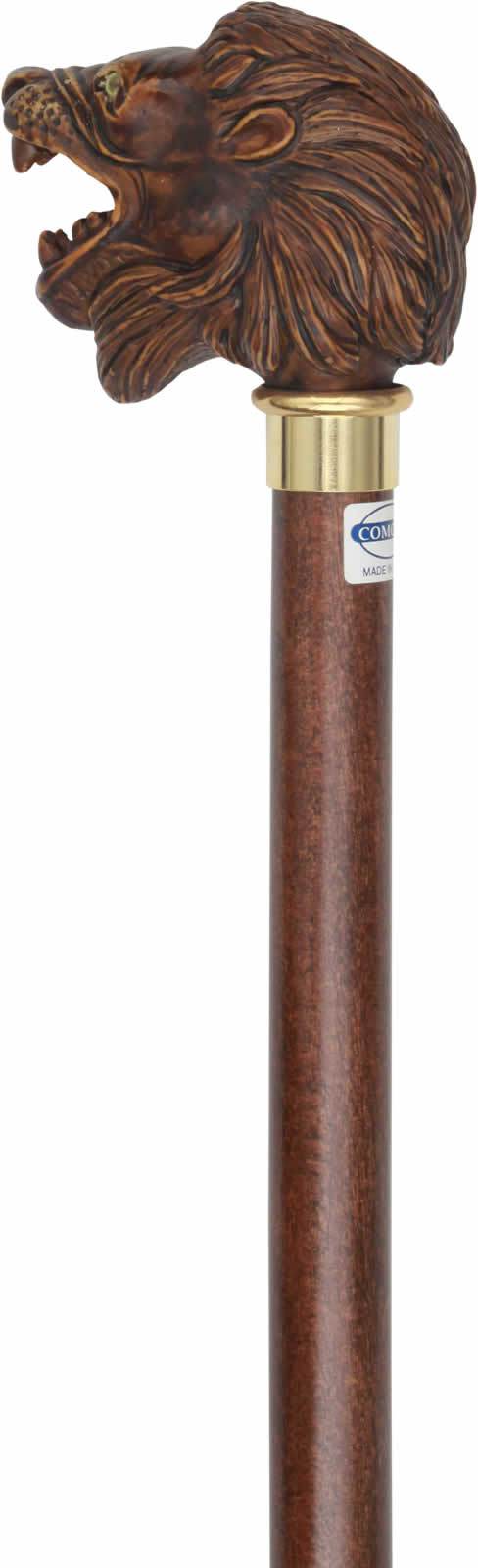 Scratch and Dent Lion Head Walking Stick With Beechwood Shaft and Brass Collar V1911 Sale Wide Range Of