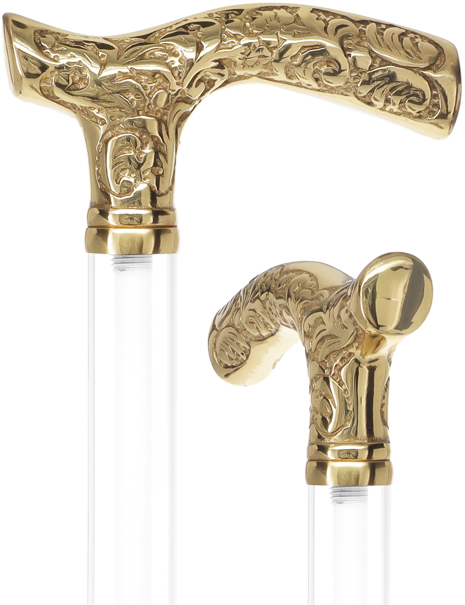 Crystal Elegance Brass Fritz Cane with Invisible Acrylic Shaft Options Cheap Very Cheap