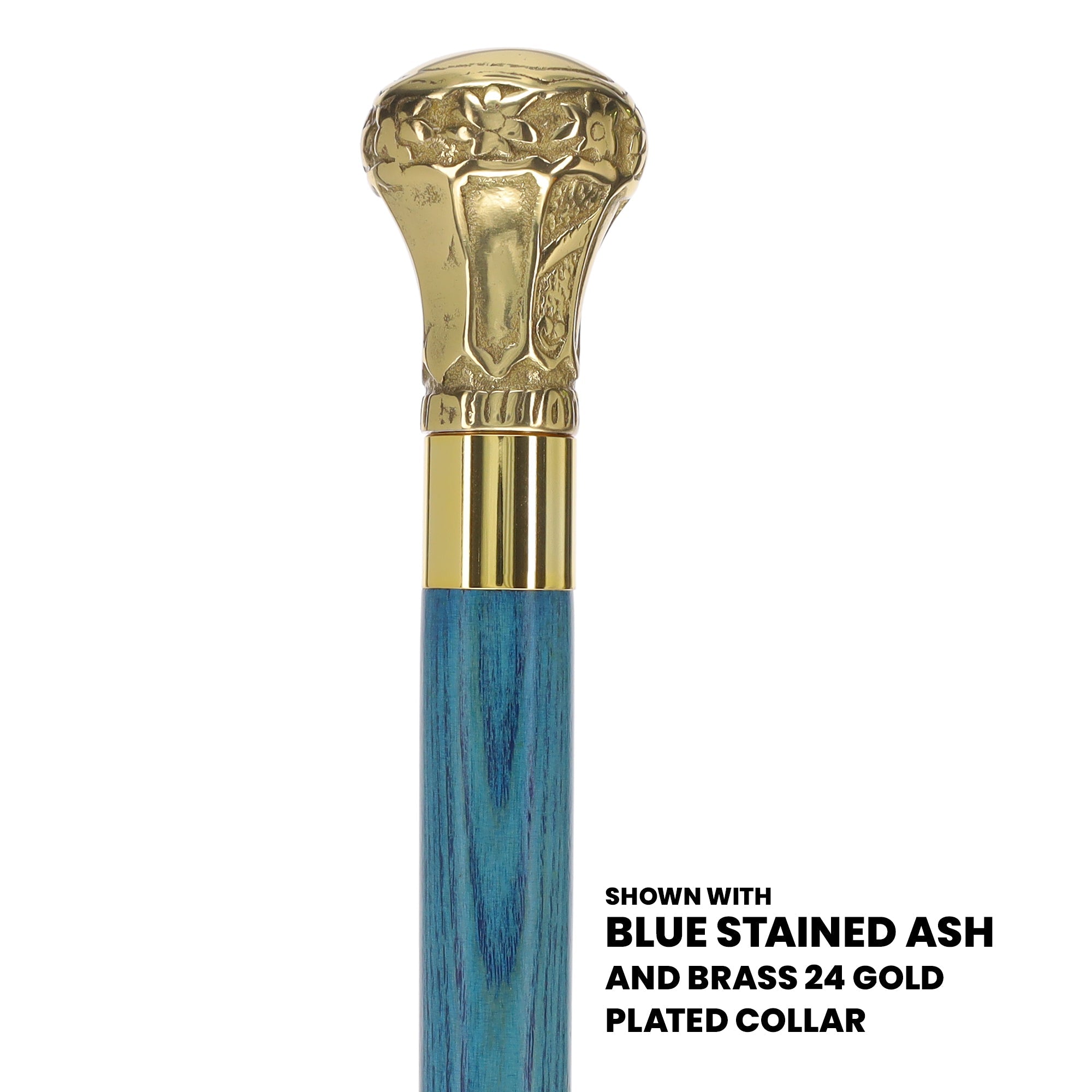 Scratch and Dent Brass Knob Handle Walking Cane w/  Blue Stained Ash Shaft & Aluminum Gold Collar V2061 Sast Cheap Pice