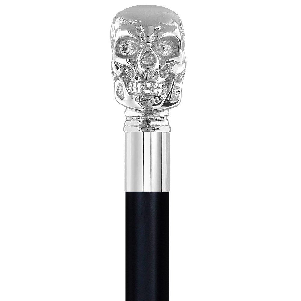 Skull Premium Chrome Brass Flask Cane: Wood Shaft Hidden Flask Outlet Cheap Online