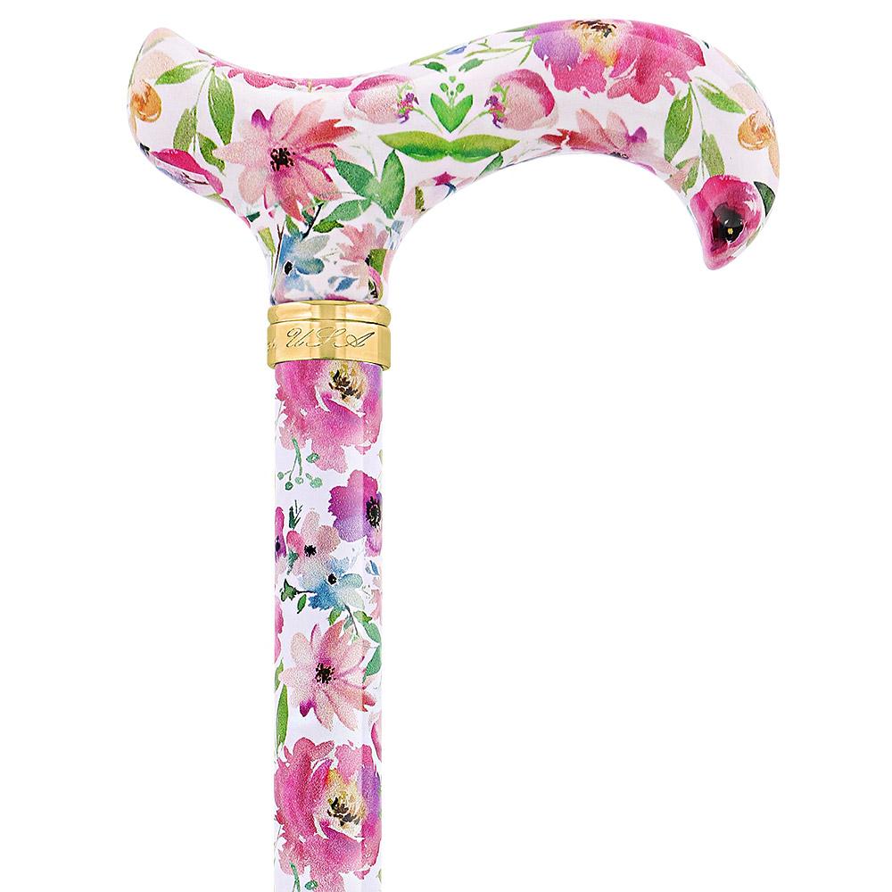 Scratch and Dent Watercolor Flowers Vivienne May Designer Folding Adjustable Cane V1683 Supply Cheap Pice