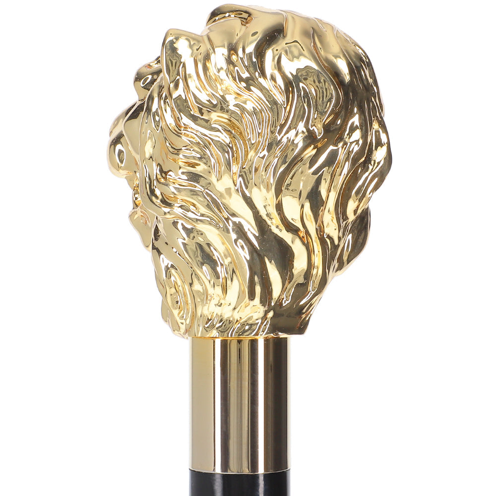 Scratch and Dent 24K Gold Plated Lion Head Walking Stick With Black Beechwood Shaft and Collar V2191 In China Sale Online