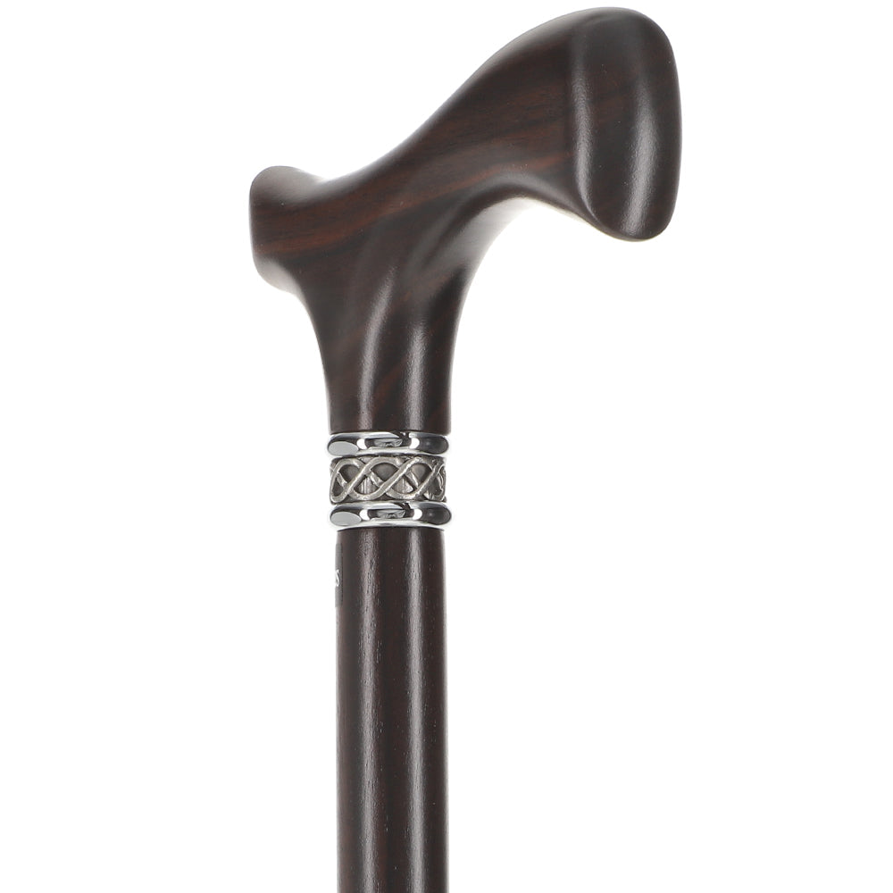 Scratch and Dent Ebony Slim Line Fritz Walking Cane With Ebony Shaft & Braided Pewter Collar V2102 Discount Latest