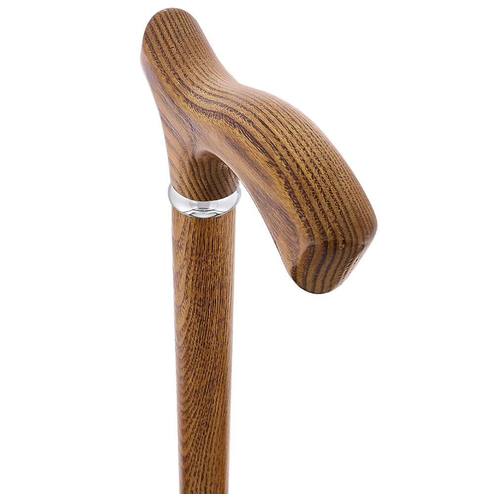 Espresso Brown Fritz Handle Walking Cane with Ash Wood Shaft and Silver Collar Cheap Sale Collections