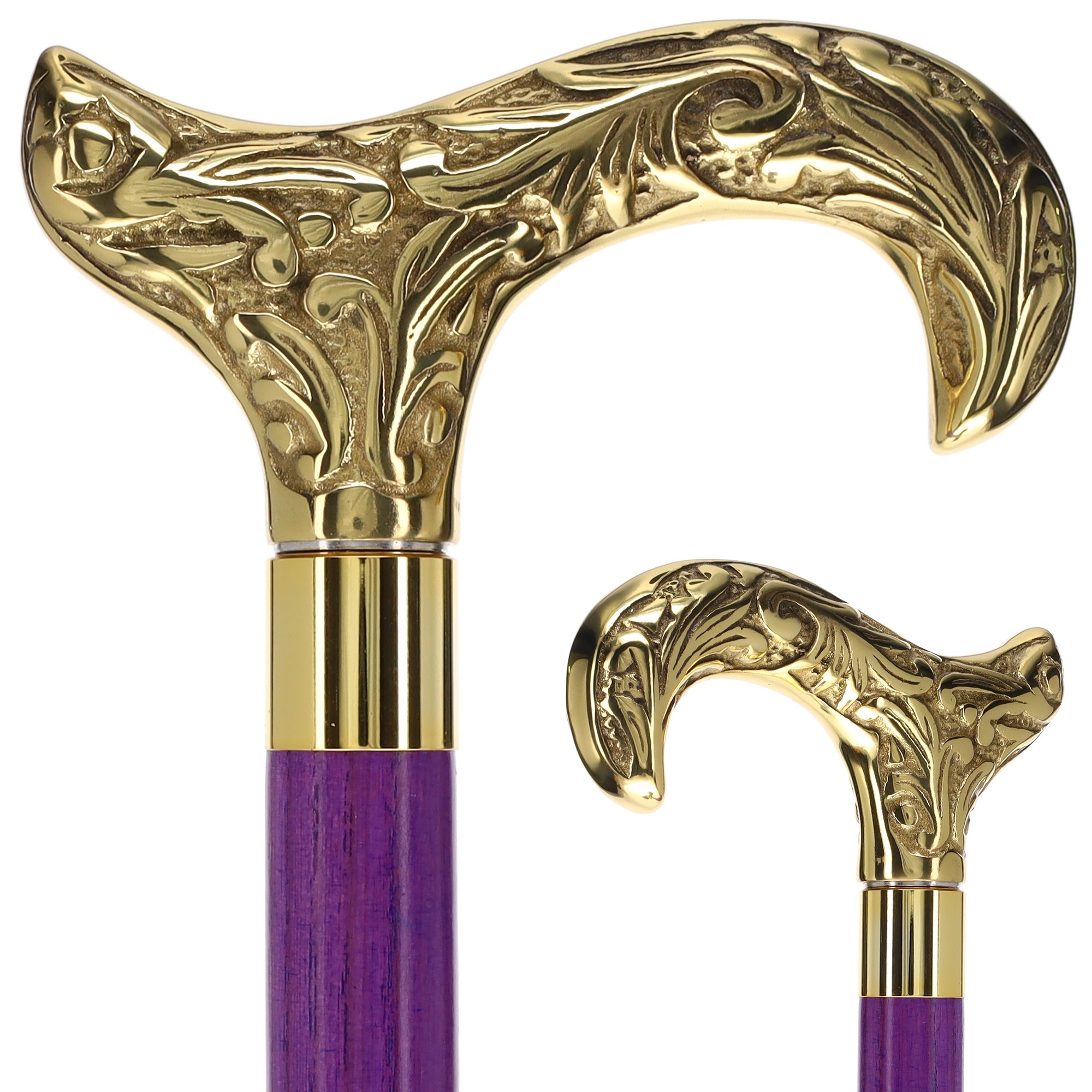 Scratch and Dent Brass Derby Handle Walking Cane w/ Blue Ash Shaft & Brass Gold Collar V2139 Free Shipping Online