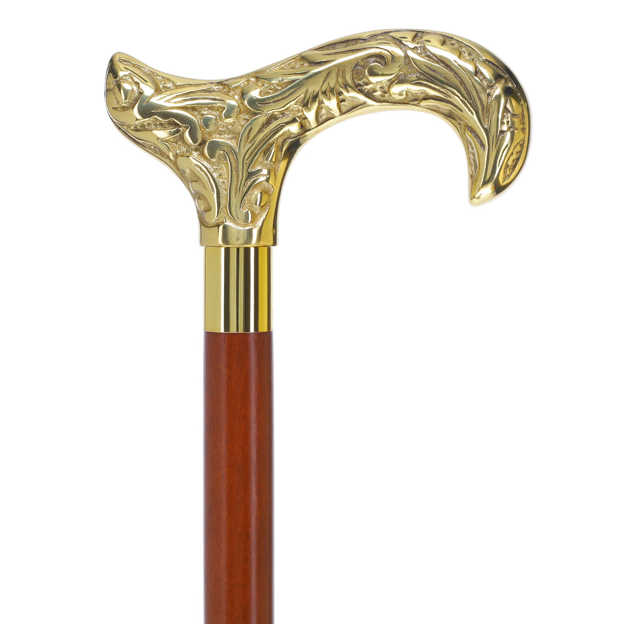 Scratch and Dent Brass Derby Handle Walking Cane w/ Brown Beechwood Shaft and Aluminum Gold Collar V2112 Outlet Countdown Package