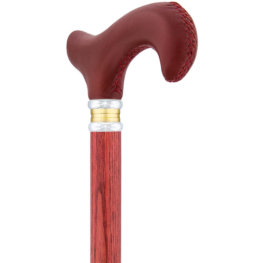 Scratch and Dent Red Leather Derby Walking Cane w/ Red Stained Ash Wood Shaft and Two-tone Collar V2243 Clearance Ebay