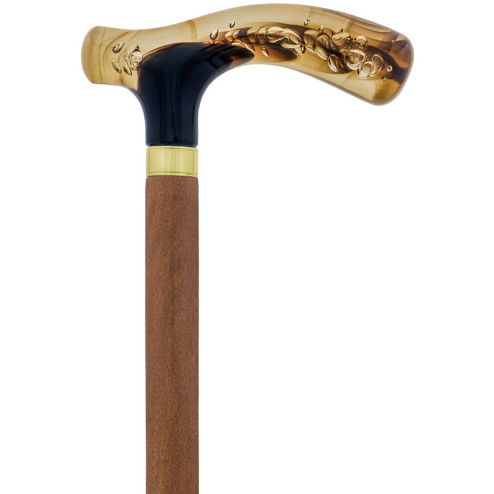 Scratch and Dent Brown and Clear Acrylic Bubble Handle Cane w/ Ovangkol Shaft & Gold Collar V3153 Clearance Explore