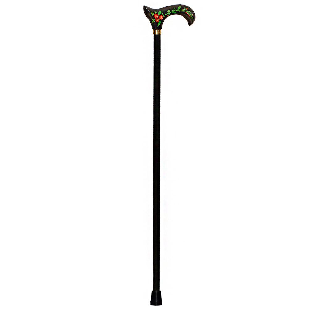 Exquisite Handpainted Flowers on Elegant Black Derby Wood Cane Cheap Sale Professional