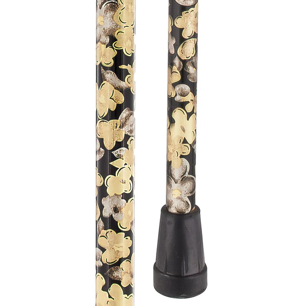 Black and Beige Flowers Adjustable Derby Walking Cane Sale Cheapest Pice