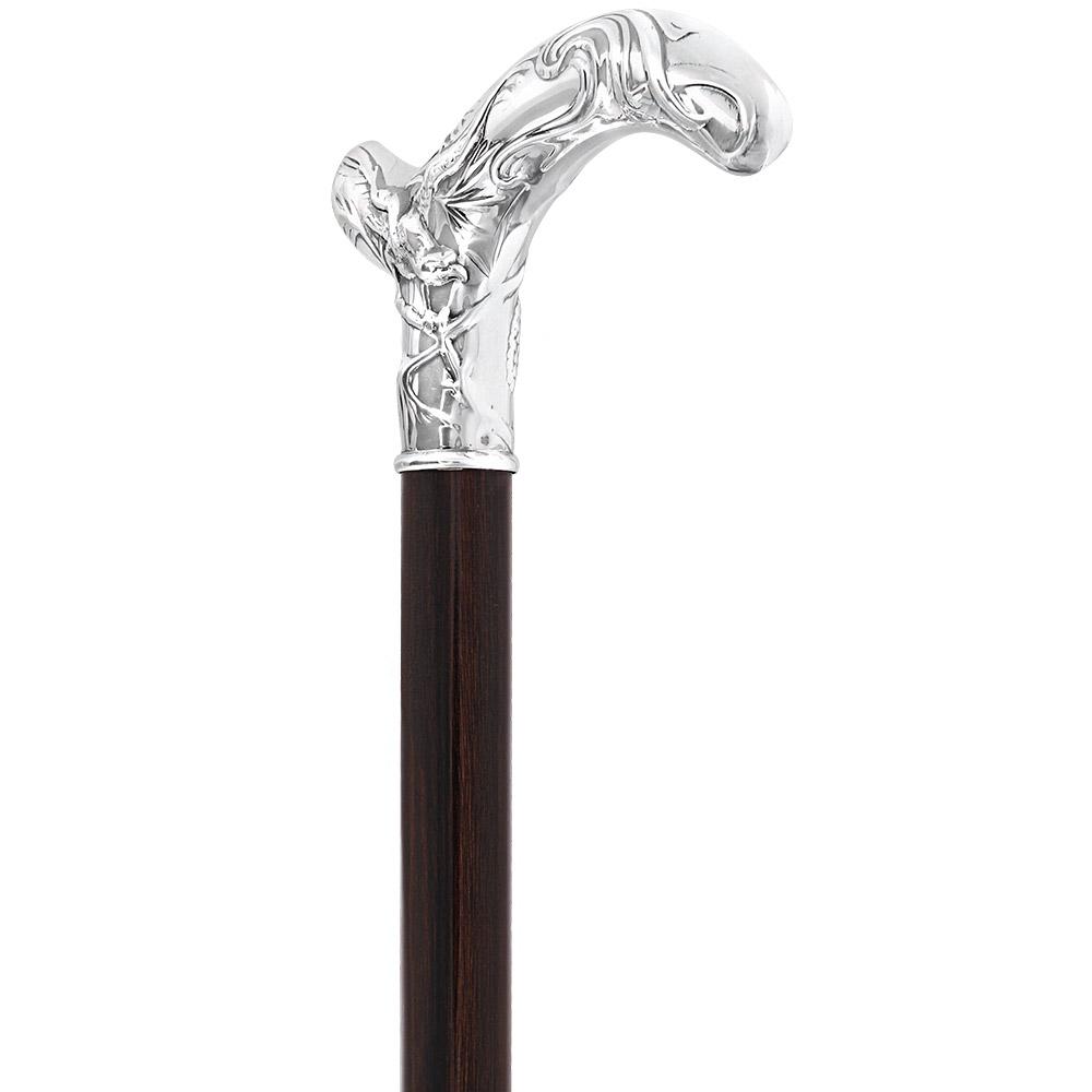 French Silver Birds of Feather Derby Cane: Stamina Wood 2025 Unisex