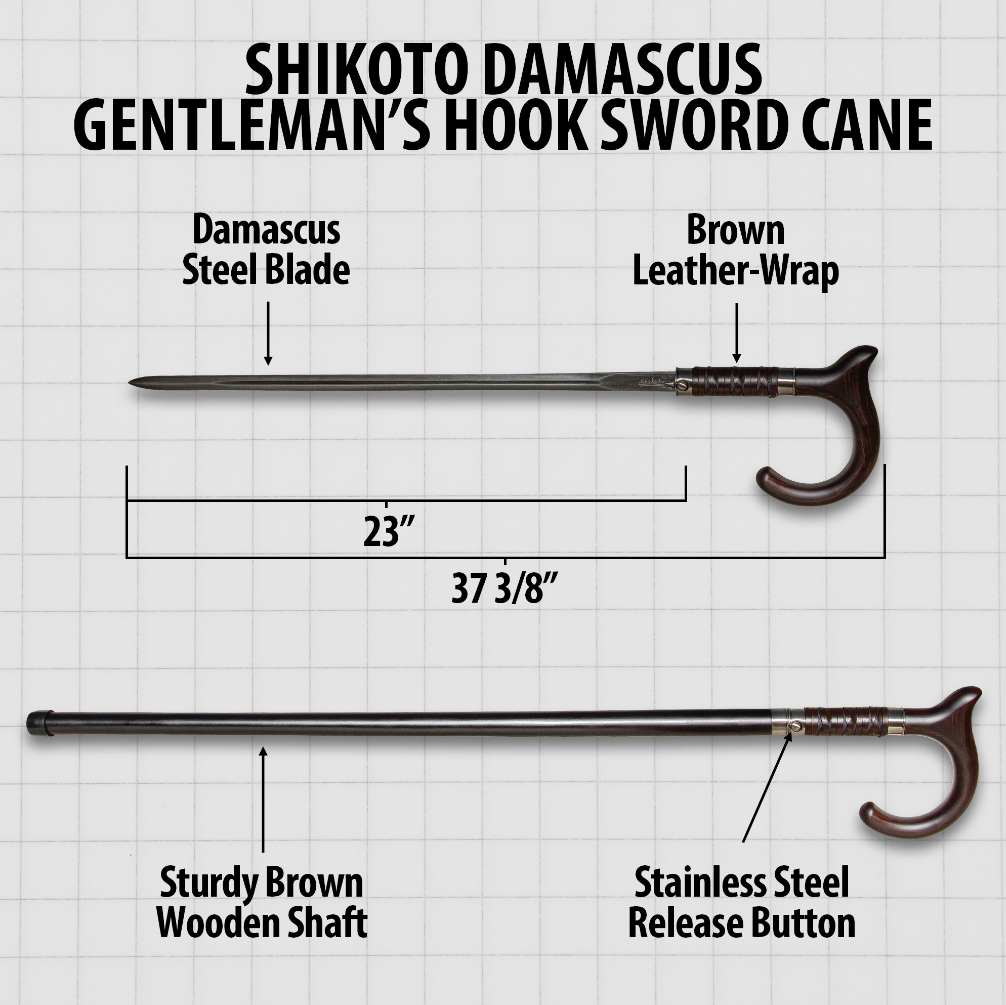 Shikoto Gentleman's Hook Damascus Sword Cane Free Shipping 2025 New