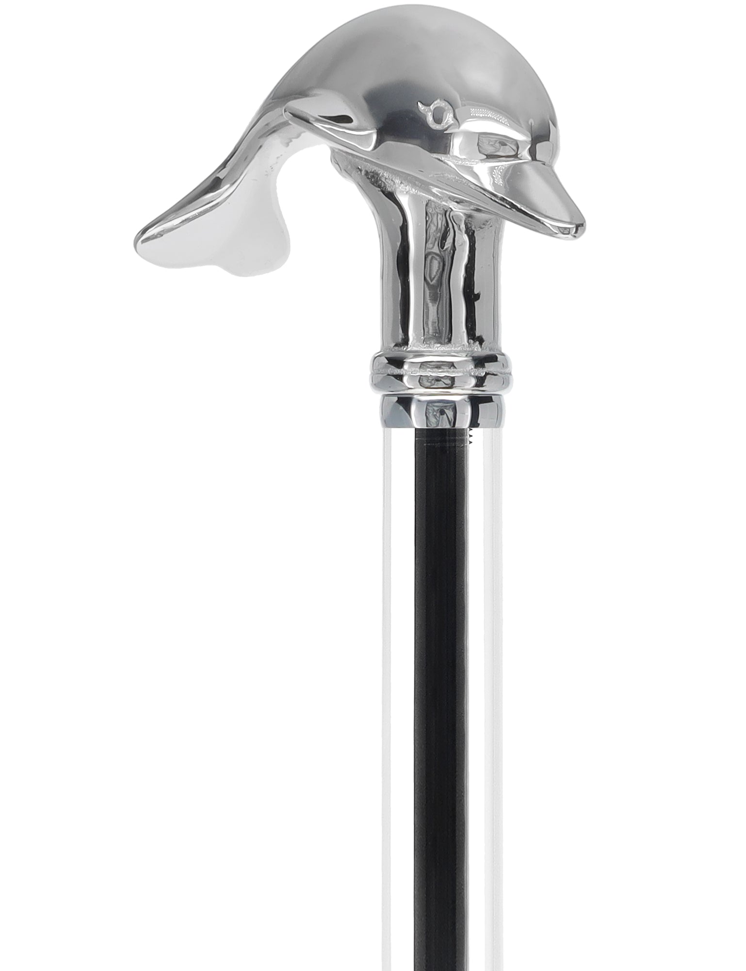 Crystal Elegance Chrome Dolphin Cane with Invisible Acrylic Shaft Options Popular Online