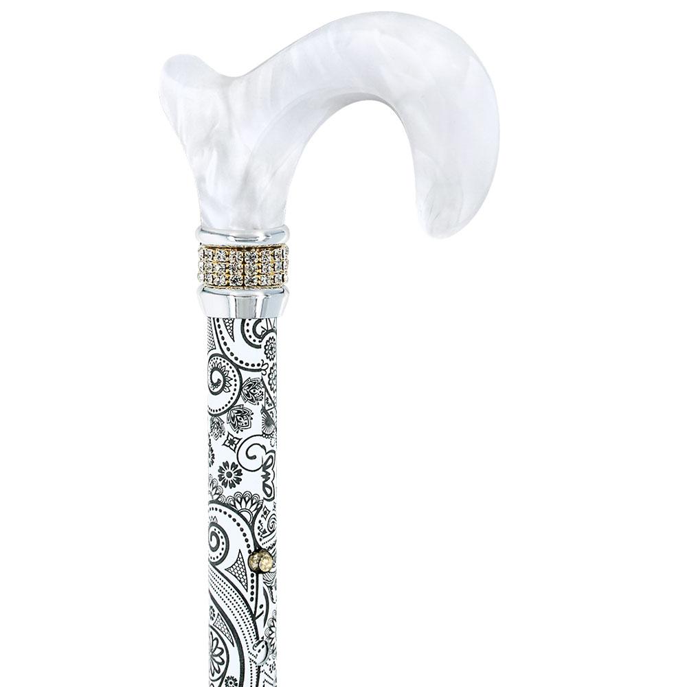 Rhinestone Pearlz Designer Folding Cane: Black & White Majesty New Arrival Cheap Online