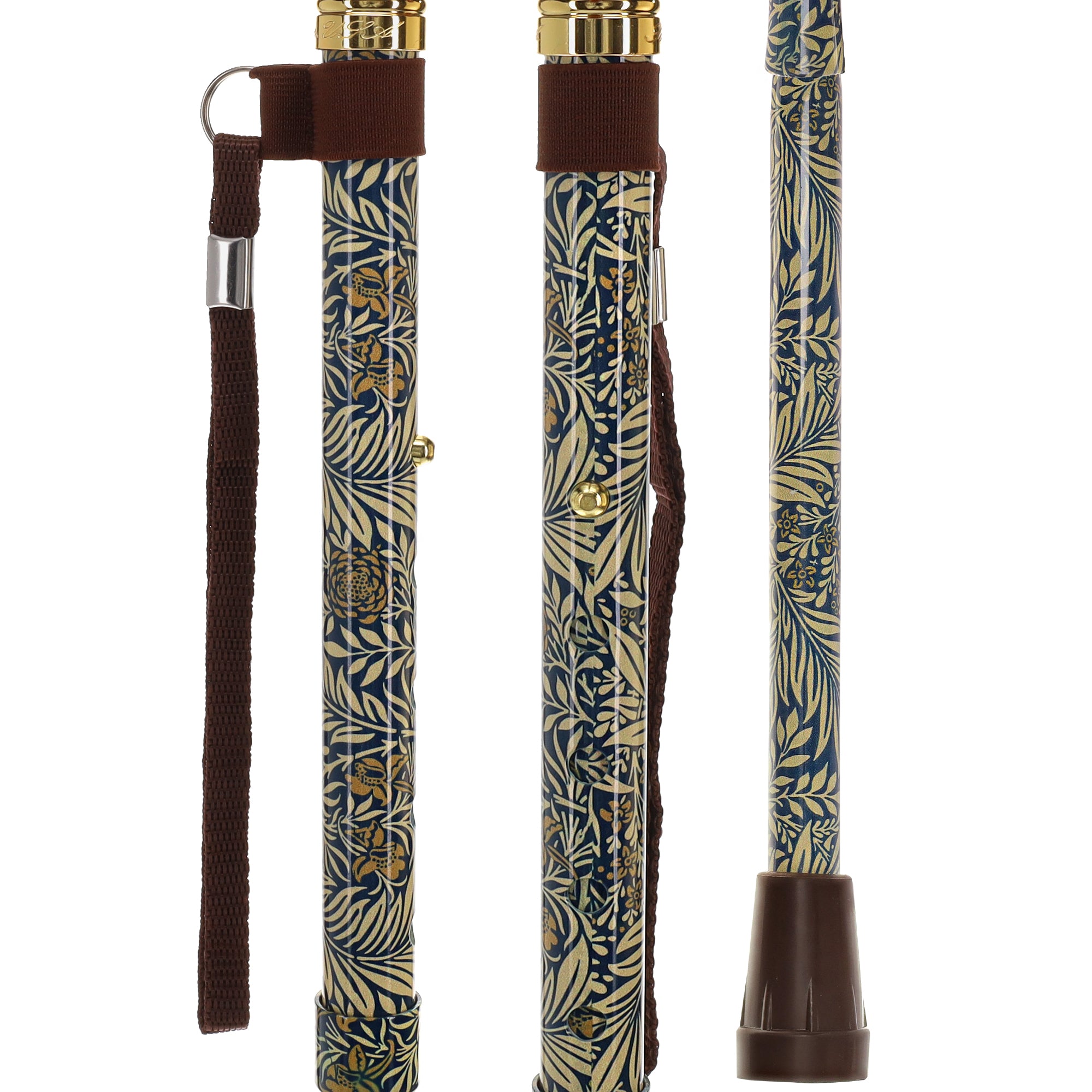 Golden Petals FashionStix: Foldable Wood Derby Walking Cane Authentic For Sale