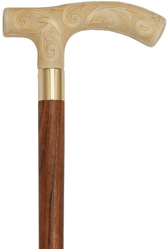 Carved Faux Ivory Scroll Fritz Handled Cane - Italian Handle w/ Custom Shaft and Collar Cheap Factory Outlet