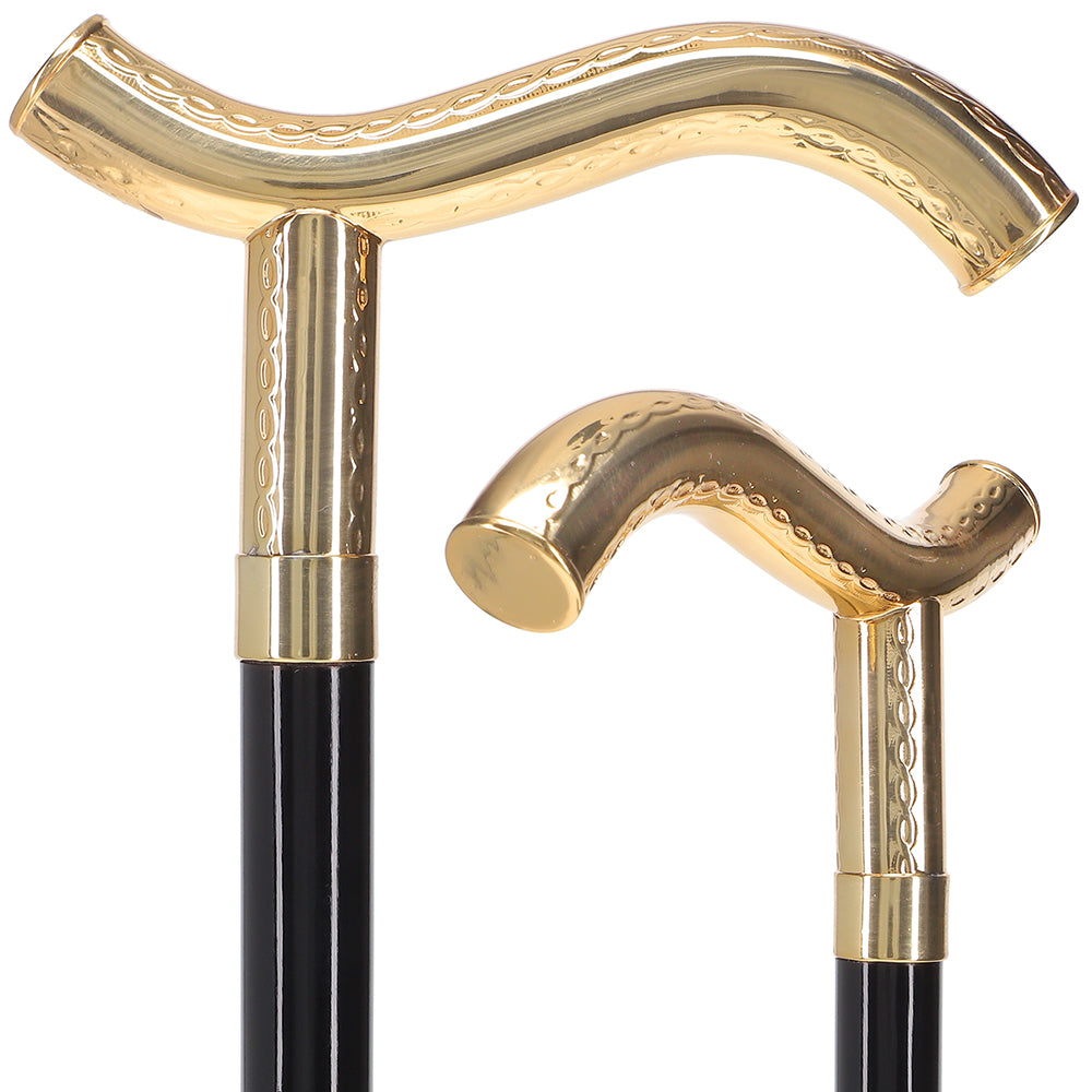 24K Gold Plated Fritz Braid Handle Walking Cane with Black Beechwood Shaft and Collar Pay With Visa Sale Online