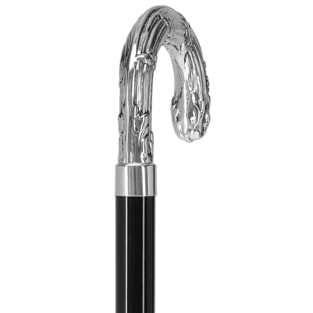 Italian Luxury Silver 925 Ribbed Intricate Design Walking Cane Cheap Fashion Style