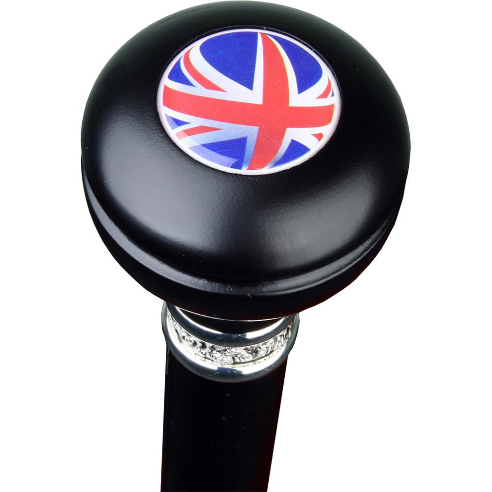 British Flag Emblem Knob Stick: Large Knob, Pewter Collar Low Shipping Cheap Pice