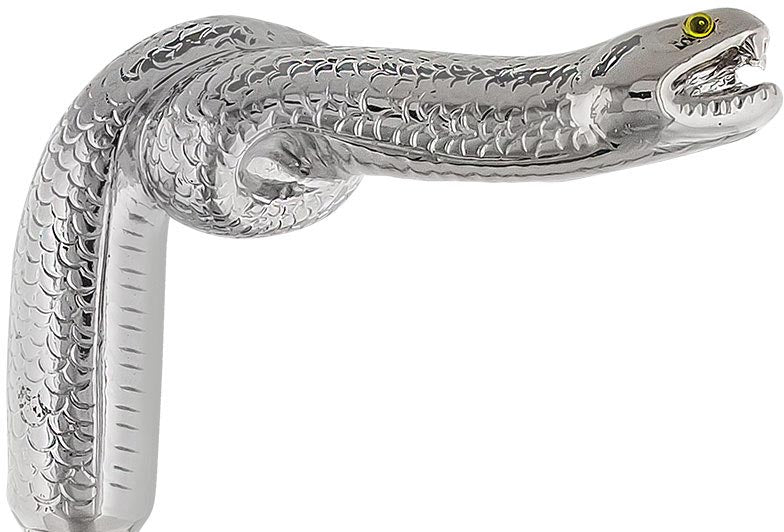 Cunningly Vicious Snake Nickel Plated Fritz Handle Cane w/ Custom Shaft & Collar Free Shipping Cheap