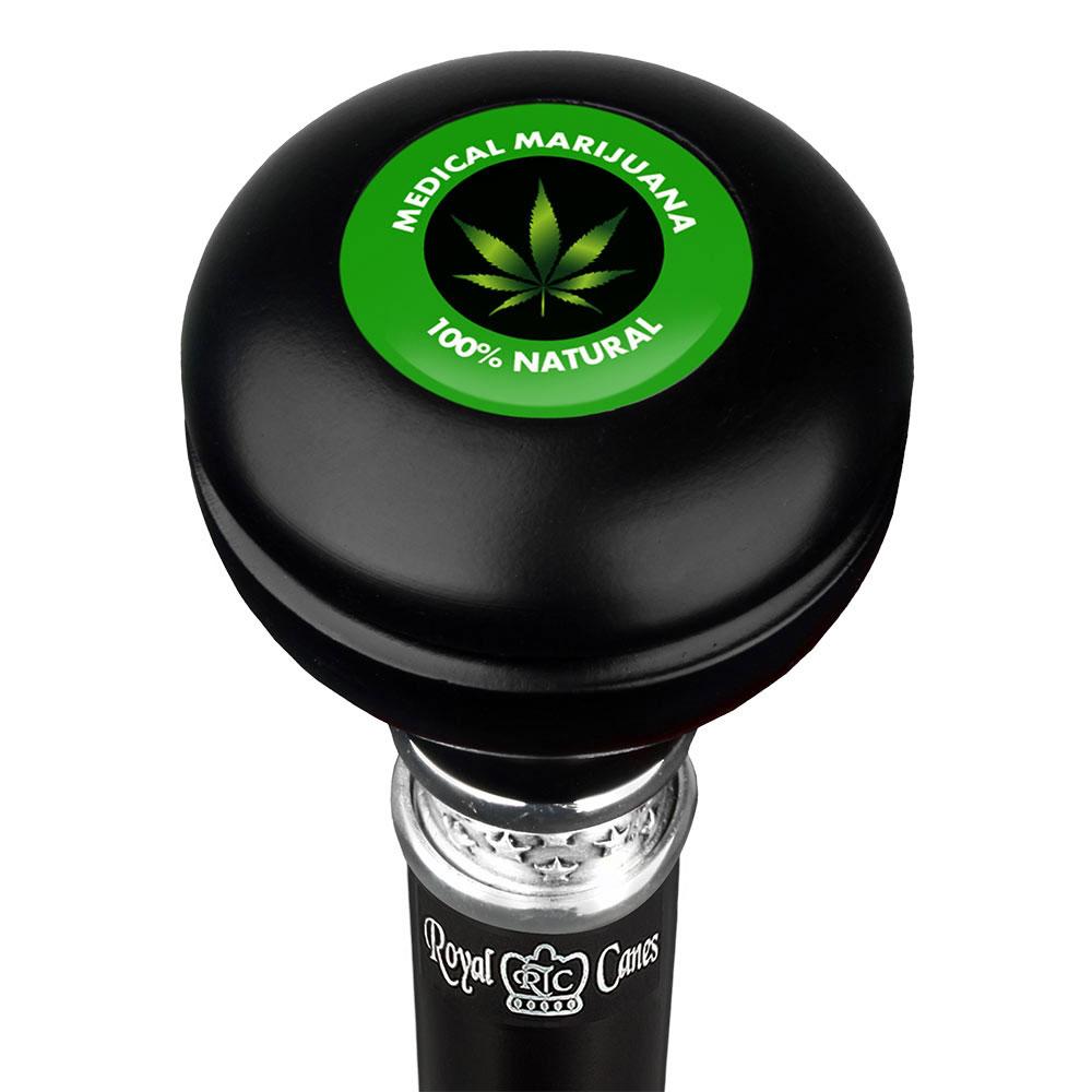 Medical Marijuana Knob Walking Stick w/ Black Beechwood Shaft & Pewter Collar Cheap Order