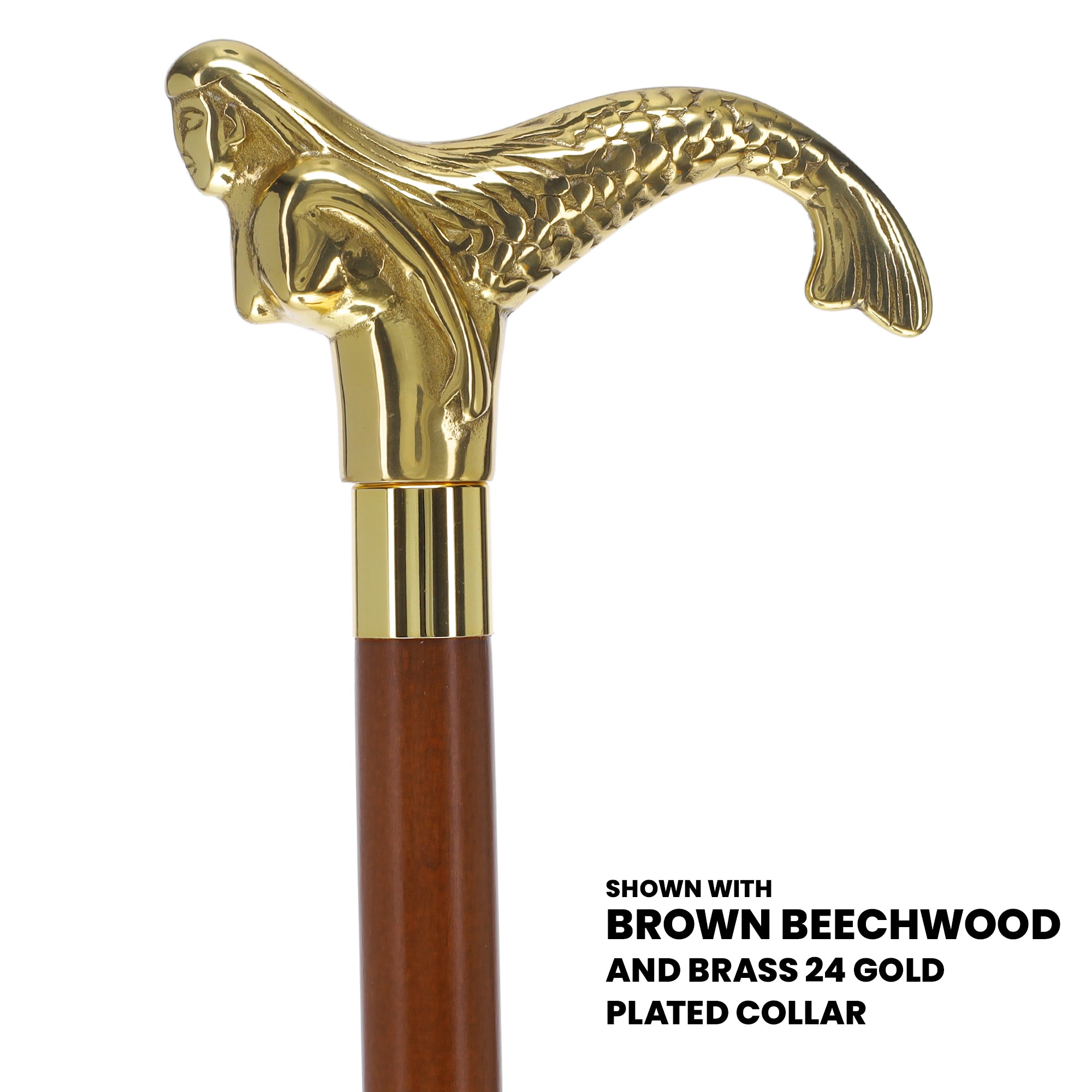 Brass Mermaid Handle Walking Cane w/ Custom Shaft and Collar Store With Big Discount