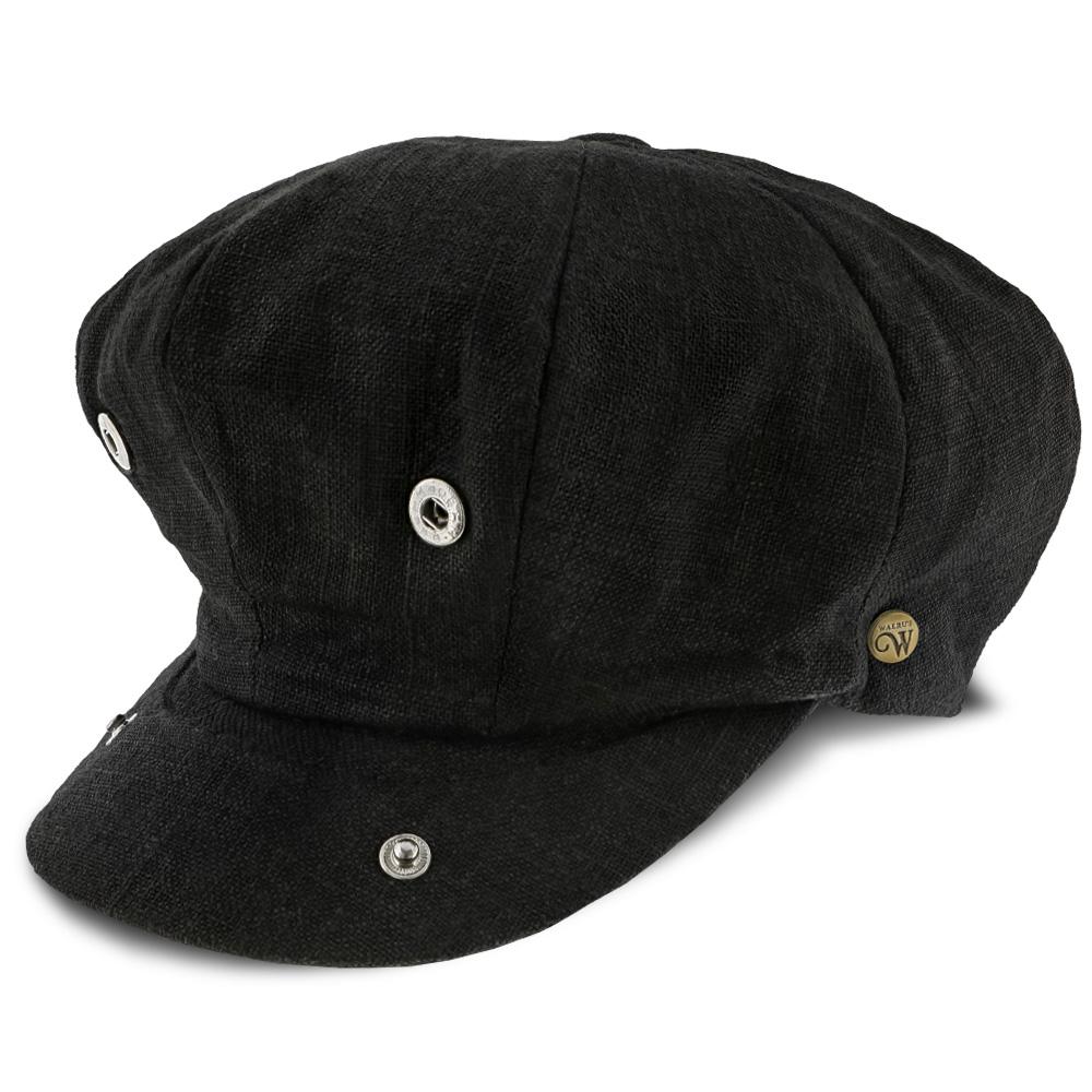 Boardwalk - Walrus Hats Black Linen/Cotton Blend 8 Panel Newsboy Cap Clearance 100% Original
