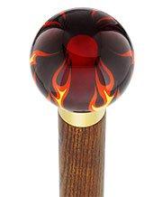 Burst of Flames Red Transparent Round Knob Cane w/ Custom Color Ash Shaft & Collar For Sale Free Shipping