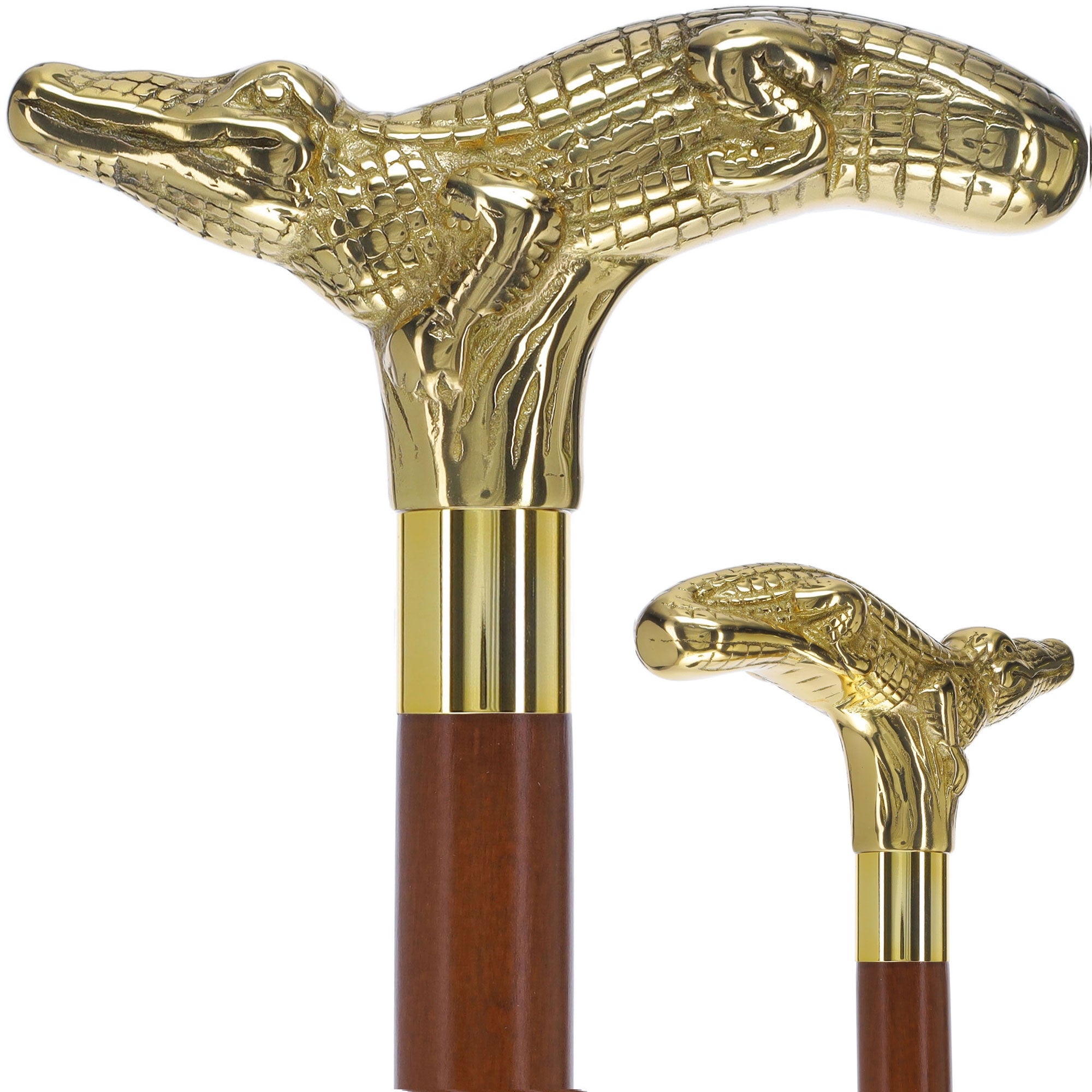 Scratch and Dent Premium Brass Alligator Handle Walking Cane: Custom Shaft & Collar V3433 Excellent Online