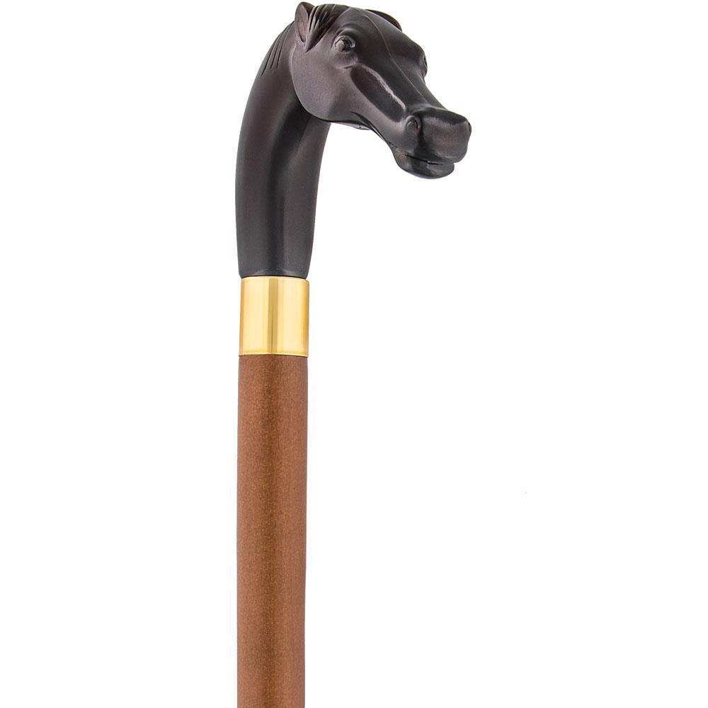 Brown Racing Dark Horse Walking Cane - Italian Handle w/ Custom Shaft and Collar Discount From China