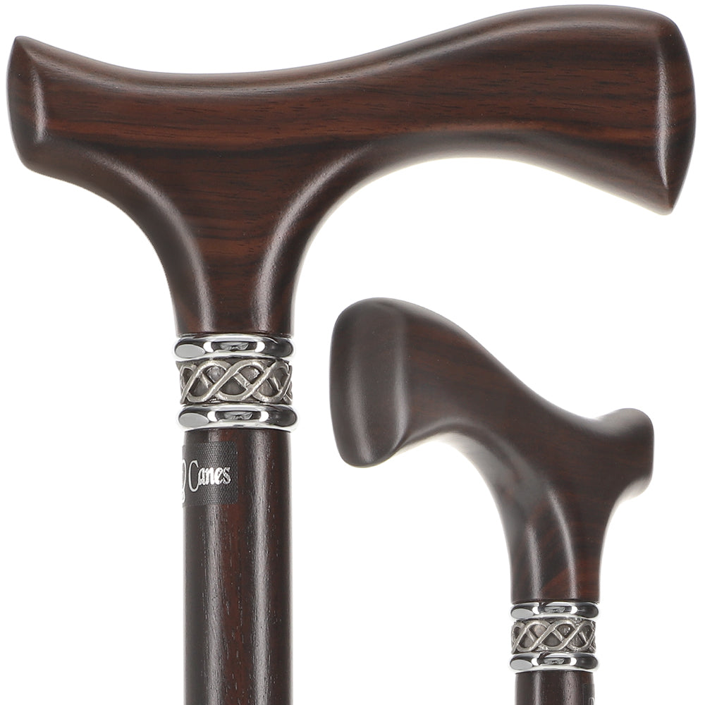 Scratch and Dent Ebony Slim Line Fritz Walking Cane With Ebony Shaft & Braided Pewter Collar V2153 Sale Visa Payment