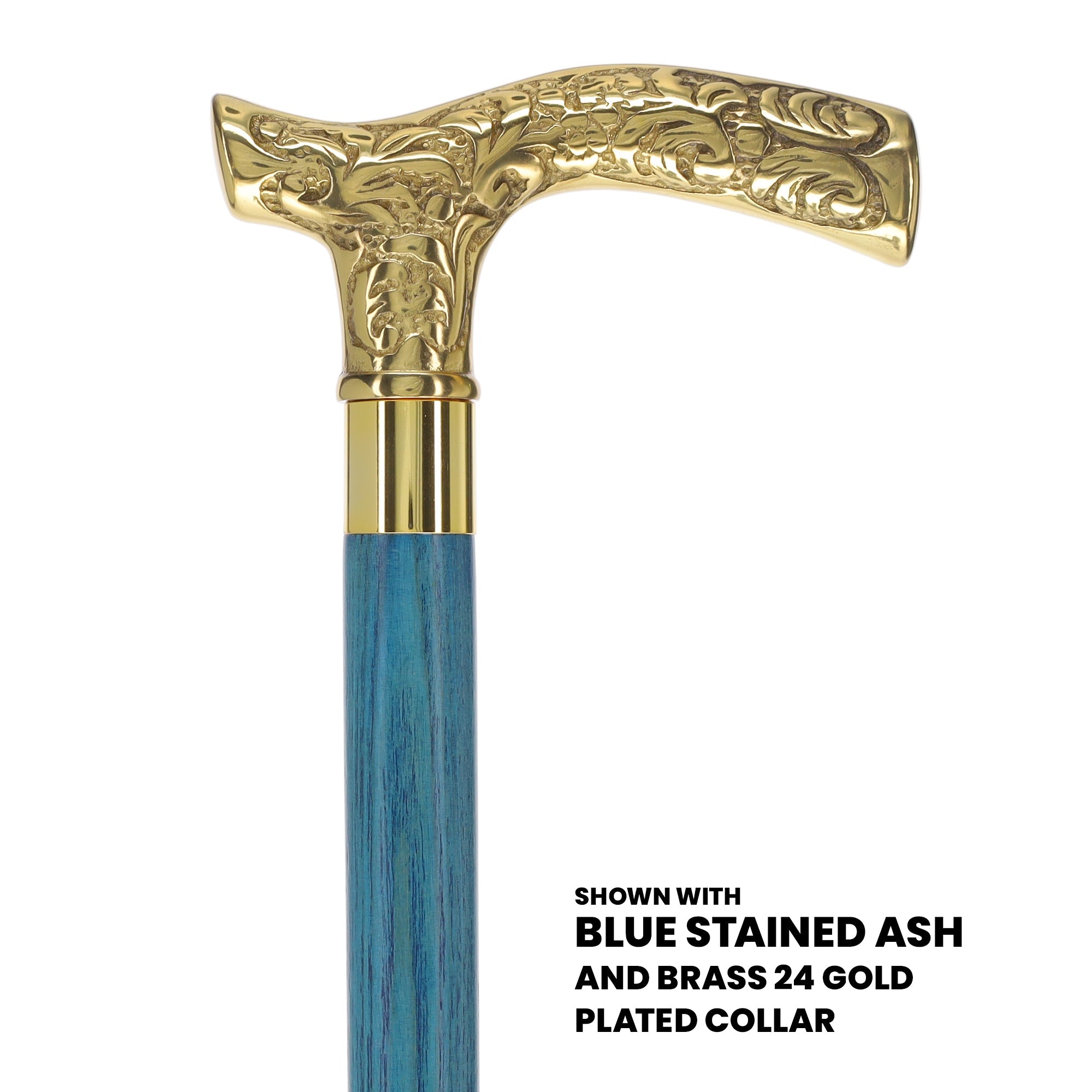 Scratch and Dent Brass Fritz Handle Walking Cane w/ Blue Stained Ash Shaft & Aluminum Gold Collar V2137 Outlet Locations Sale Online