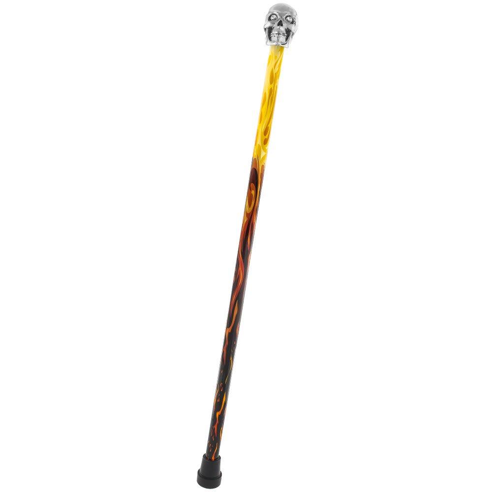 Silver 925r Skull Walking Stick With Swarovski Crystal Eyes Flame Shaft Discount