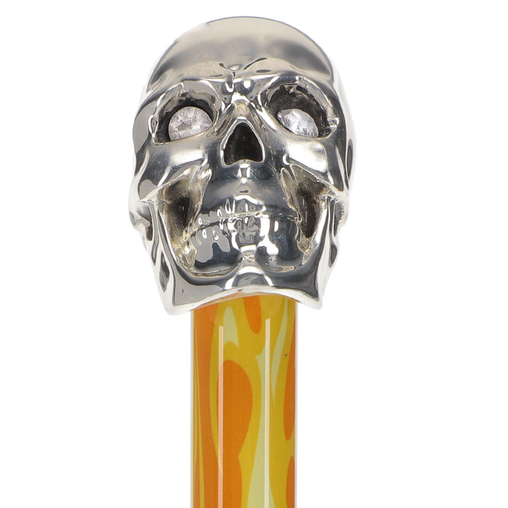 Silver 925r Skull Walking Stick With Swarovski Crystal Eyes Flame Shaft Discount