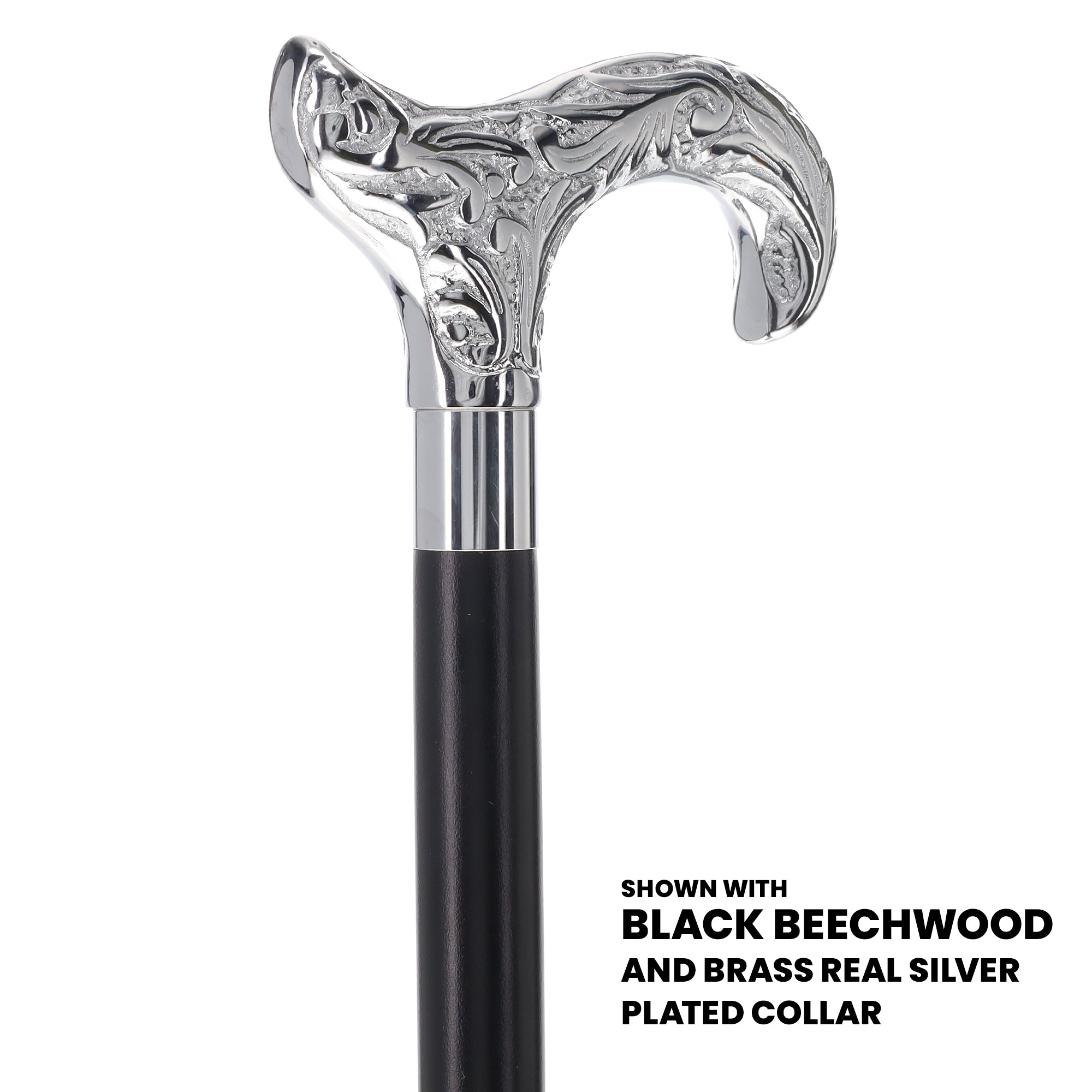 Scratch and Dent Chrome Plated Derby Handle Walking Cane w/ Black Beechwood Shaft and Aluminum Silver Collar V2156 Shop For Online