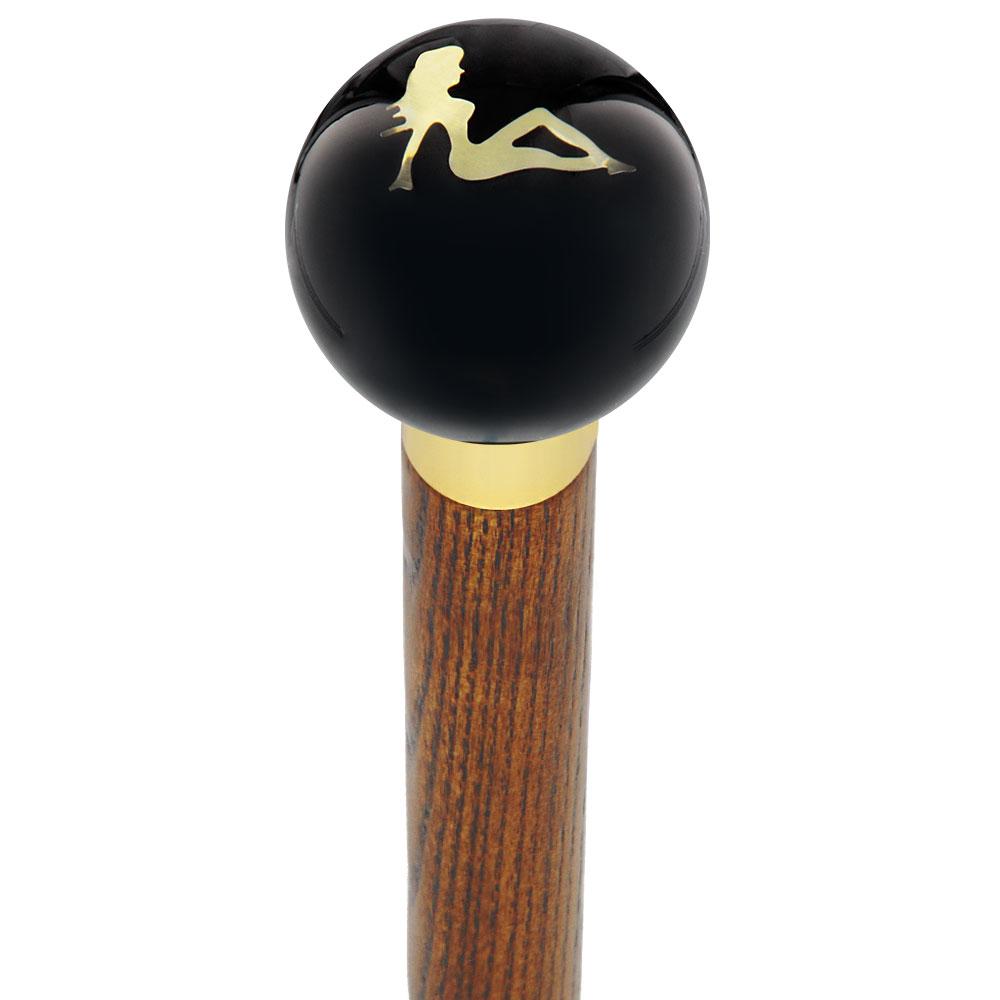 Mudflag Trucker Girl Black Round Knob Cane w/ Custom Color Ash Shaft & Collar Online Cheap Pice