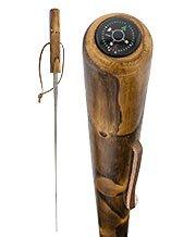 Brown Natural Chestnut Wood Sword-Gadget Hiking Staff w/ Compass Free Shipping New Styles